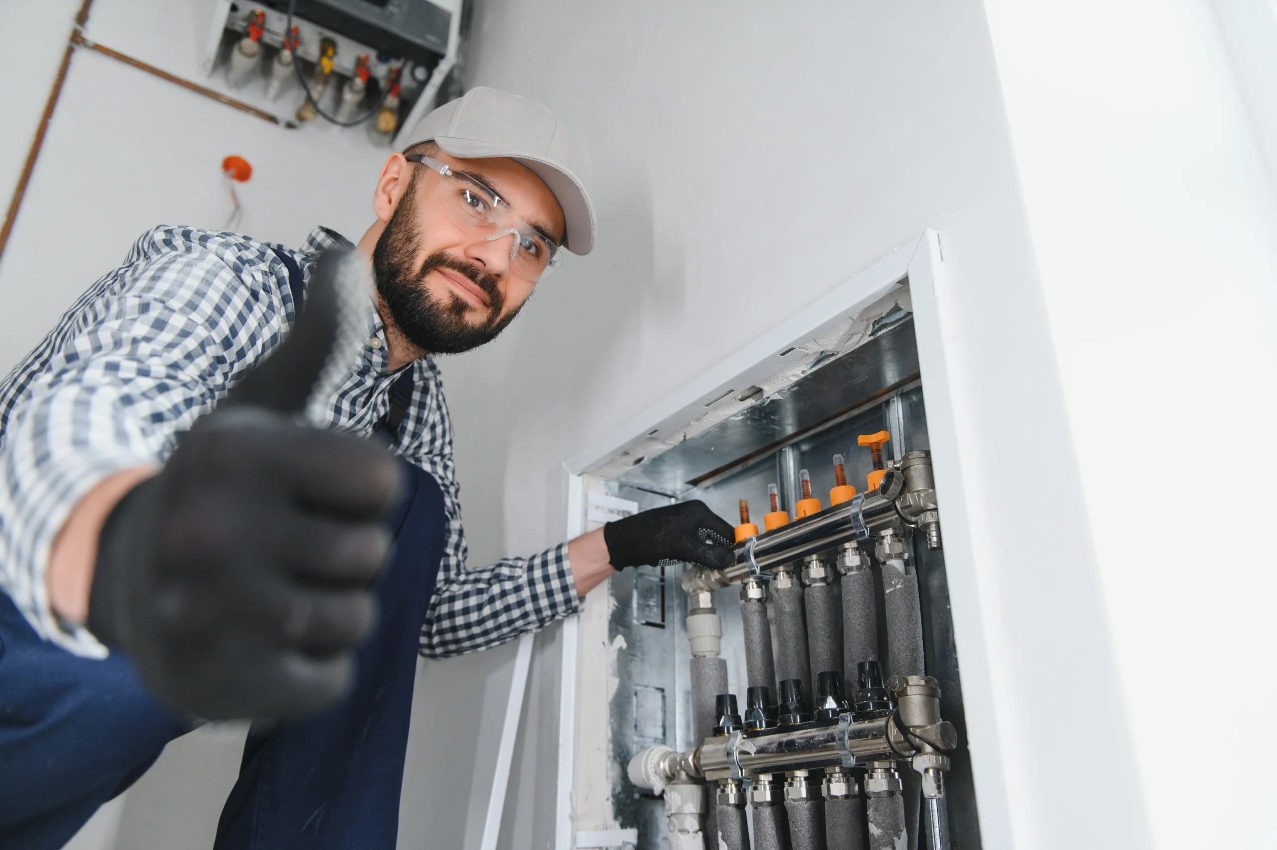 Young engineer adjusting autonomous heating.